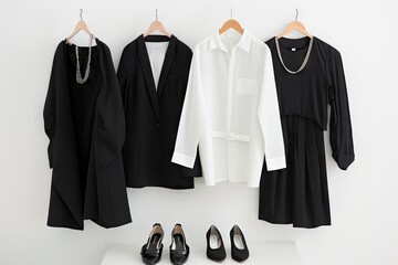 minimalist wardrobe with classic black and white pieces for easy mixing and matching, created with generative ai