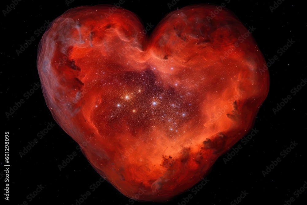Wall mural heart-shaped nebula with star cluster in the center, created with generative ai