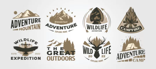 Foto op Aluminium set of outdoor logo vector illustration design, adventure camp wild life collection design, vintage bundle label design © linimasa
