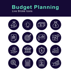 Various aspects of budget planning, financial management, and related topics associated with budget planning. Vector Editable Icons.