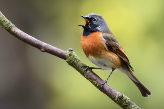 redstart perched on branch, singing its distinctive song, created with generative ai