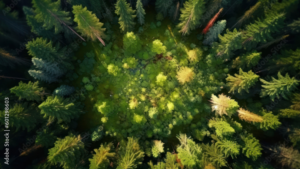 Poster abstract background with green forest. beautiful nature background. 3d rendering generative ai