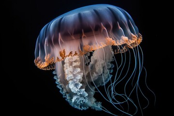 close-up of a jellyfish with its delicate tentacles and unique shape, created with generative ai