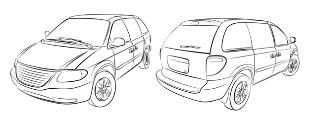 The sketches of a old minivans.
 - obrazy, fototapety, plakaty