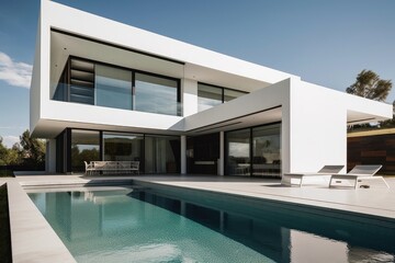 Fototapeta na wymiar modern mediterranean house, with minimalist exterior and sleek lines, created with generative ai