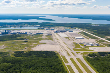 Aerial view of an airport - obrazy, fototapety, plakaty
