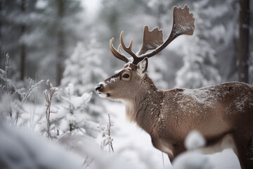 photo of a reindeer in the snow
