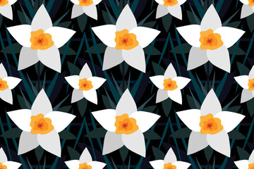 Elegant daffodil seamless vector pattern for design and decoration.