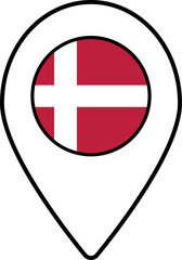 Denmark flag map pin navigation icon.