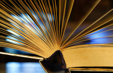 Open book close up, reading, education, knowledge concept.