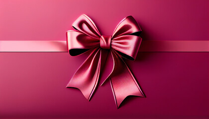 Viva magenta gift ribbon and bow isolated horizontal on light pink background. Generative ai