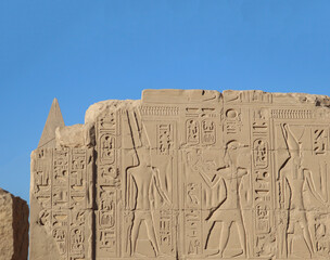 Ancient egyptian carvings at Karnak temple in Luxor, Egypt 