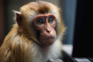 cute monkey playing laptop