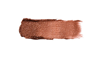 Wet bronzer, eye shadow smear isolated on white background. Bronze glittering eye shadow color swatch.