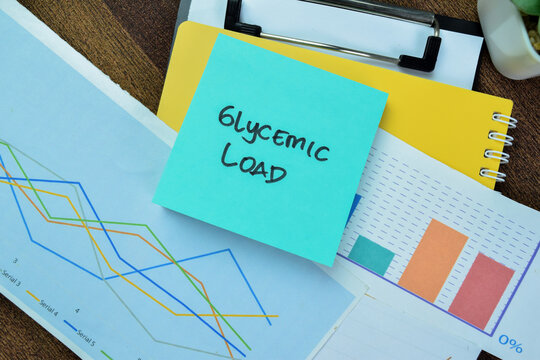 Concept of Glycemic Load write on sticky notes isolated on Wooden Table.