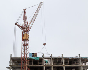 Fototapeta na wymiar Construction of a multi-storey building with a tower crane