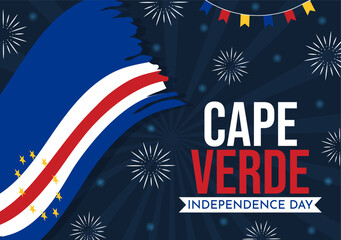 Happy Cape Verde Independence Day Vector Illustration with Waving Flag in Happy Holiday on July 5 Flat Cartoon Hand Drawn Landing Page Templates