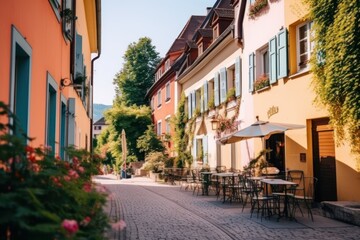 Fototapeta premium European village, sunny day. Beautiful illustration picture. Generative AI