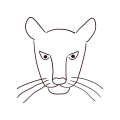Cute panther face, portrait hand drawn cartoon character illustration, sketch. Line art, drawing style design, isolated vector. Tropical animal, jungle wildlife, big cat, safari, nature, print element