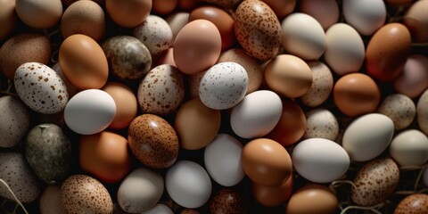 Bunch of eggs. Close up view. Beautiful illustration picture. Generative AI