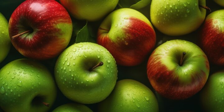 Apples, fresh food, close up top view. Beautiful illustration picture. Generative AI