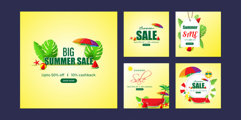 Naklejka premium Vector illustration of Summer Sale social media story feed set mockup template