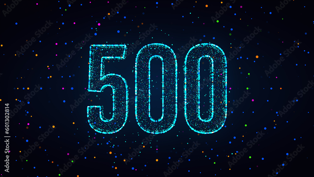 Aufkleber futuristic blue colorful shiny number 500 lines effect with square dots and lines sparkle texture