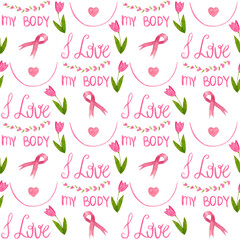 Watercolor pattern for National Breast Cancer Awareness Month on white background for various products etc.