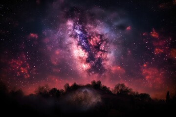 Fototapeta na wymiar heart-shaped nebula with pink and purple hues against the backdrop of a starry night sky, created with generative ai