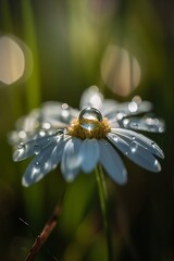 Water droplets on a white daisy