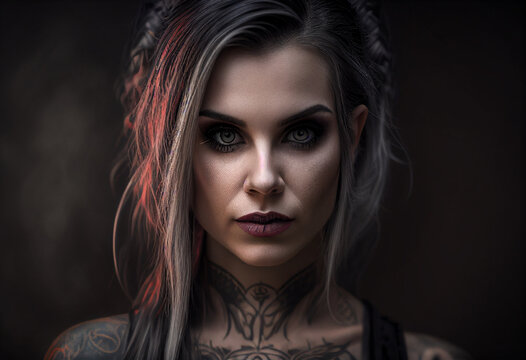 Portrait of a cheeky young woman with tattoos. AI genarated
