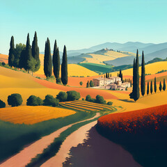 Generative AI Italy countryside road vintage postcard