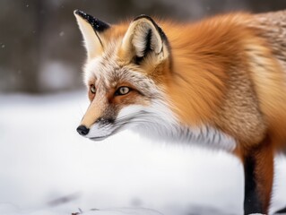 Red Fox in the Wild Against a Snowy Background - AI Generated
