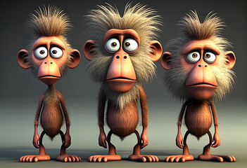 Family of cute monkeys. AI genarated