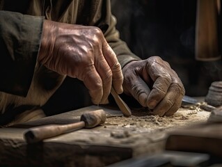 Stone Artisan Working in his Workshop - AI Generated