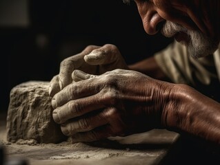 Stone Artisan Working in his Workshop - AI Generated