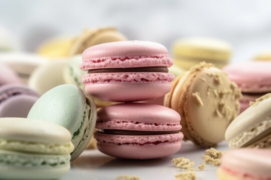 Close-up of Pastel-colored Macaron Assortment - AI Generated