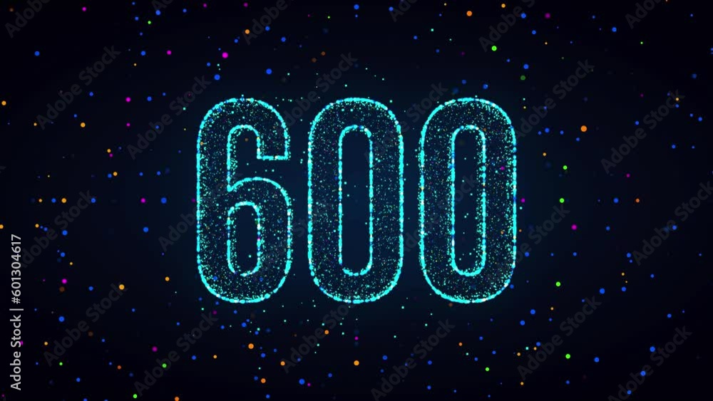 Poster futuristic blue colorful shiny 3d motion view number 600 lines effect with square dots and lines spa