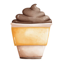 watercolor coffee cup and whipped cream chocolate, chocholate world element Illustration