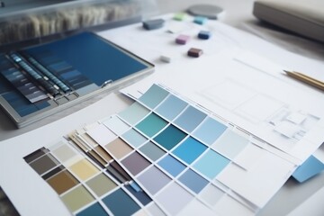 decor swatch designer color choice palette sample selection project interior design. Generative AI.