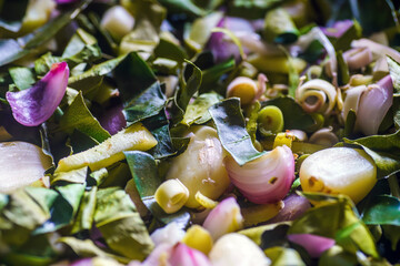 Thai spices ready to cook lemon grass shallots kaffir lime leaves Galangal