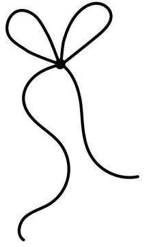 Bow on gift ribbon string vector silhouette icon. Black line art rope cord with knot and bow for holiday christmas package decoration.