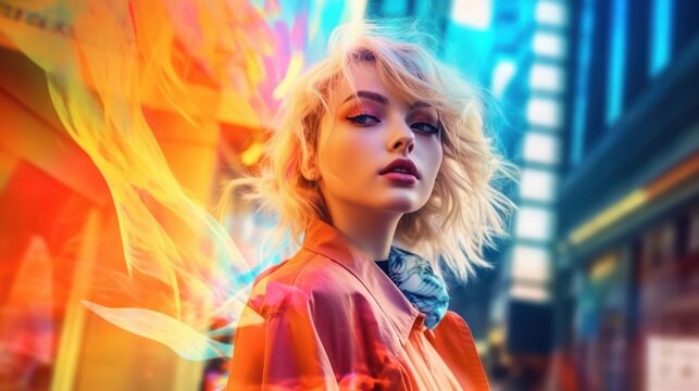 Asian ethnicity. Anime style woman in vibrant colors. Beautiful illustration picture. Generative AI