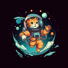 Cute funny sticker of a cat astronaut that is in the space. Beautiful illustration picture. Generative AI