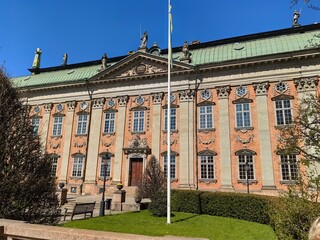 Riddarhuset building in Stockholm Sweden. Blue sky.