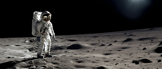 Astronaut Standing On The Moon Looking Towards A Distant Earth