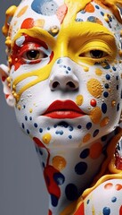 Colorful paint on the face. Abstract portrait of woman. Beautiful illustration picture. Generative AI