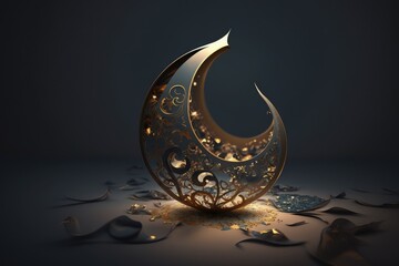 Fototapeta na wymiar Islamic New Year. The day of the beginning of the year according to the Islamic calendar, the first day of the month of Muharram. Muslim, tradition, religion, moon. Generative AI