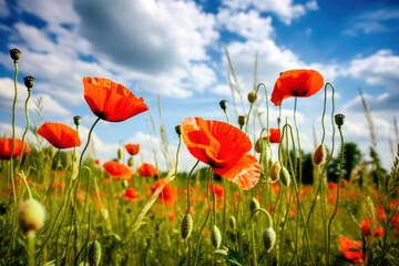 Obraz na płótnie Canvas Poppies flowers in field. Generative AI