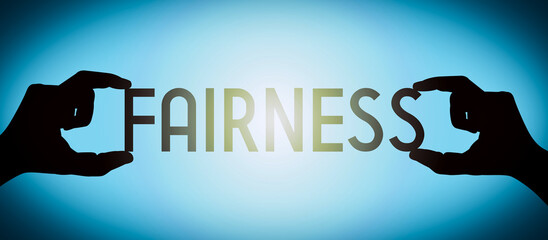 Fairness - human hands holding black silhouette word